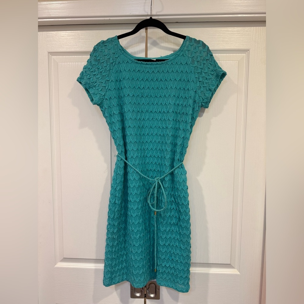 Tacera Aqua Textured Knit Belted Dress Size M